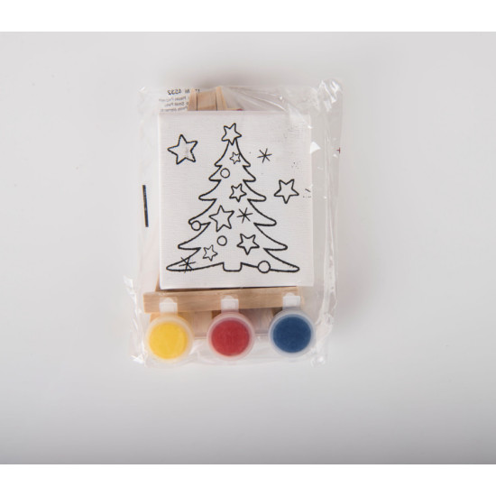 Набор для раскраски "Дед Мороз":холст,мольберт,кисть, краски 3шт, 7,5х12,5х2 см, дерево, холст