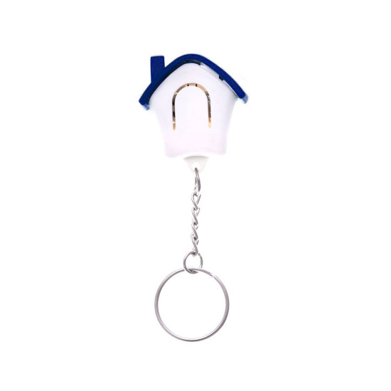 Брелок-фонарик "Дом"; белый с синим, 3,5х3,5х1см, пластик