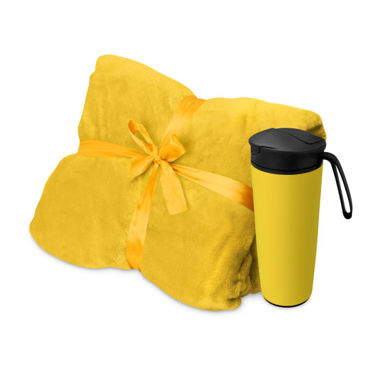 Подарочный набор с пледом, термокружкой Dreamy hygge, желтый