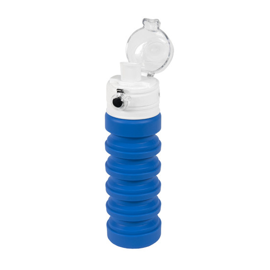 Бутылка для воды складная с карабином SPRING; синяя, 550/250 мл, силикон